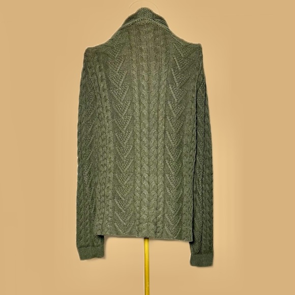 Lauren Ralph Lauren Cotton Cable Knit Green Cardigan with Hook & Eye Closure, M - Picture 4 of 9